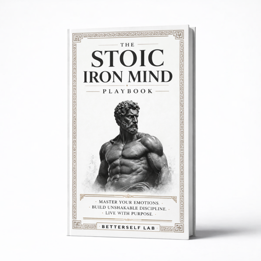 Book titled 'The Stoic Iron Mind Playbook' with a classical design on a white background