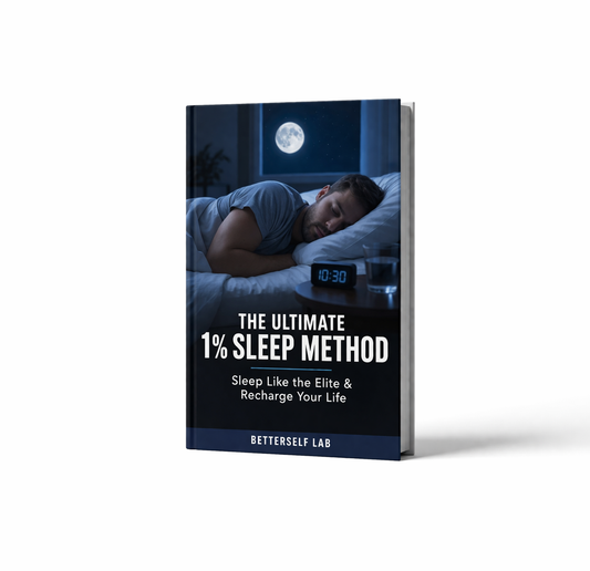 Book titled 'The Ultimate 1% Sleep Method' by BetterSelf Lab on a white background